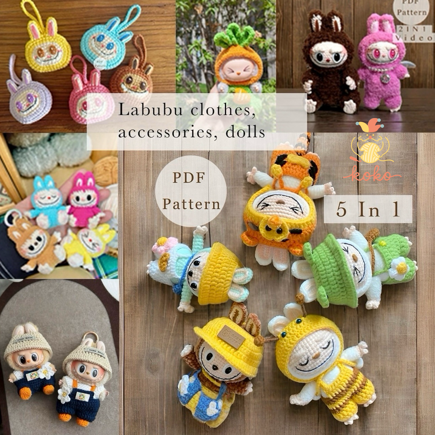 Labubu Crochet Pattern Bundle PDF · 40+ Outfits Plushies Accessories · Amigurumi Doll Clothes Set · Digital Download