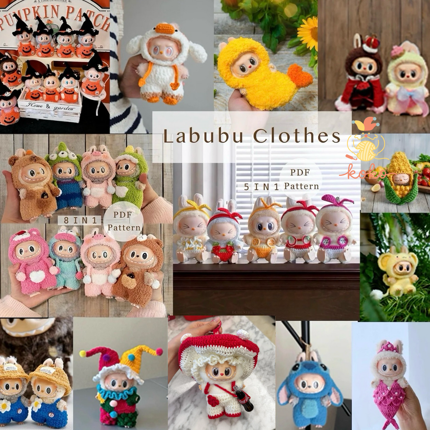 Labubu Crochet Pattern Bundle PDF · 40+ Outfits Plushies Accessories · Amigurumi Doll Clothes Set · Digital Download
