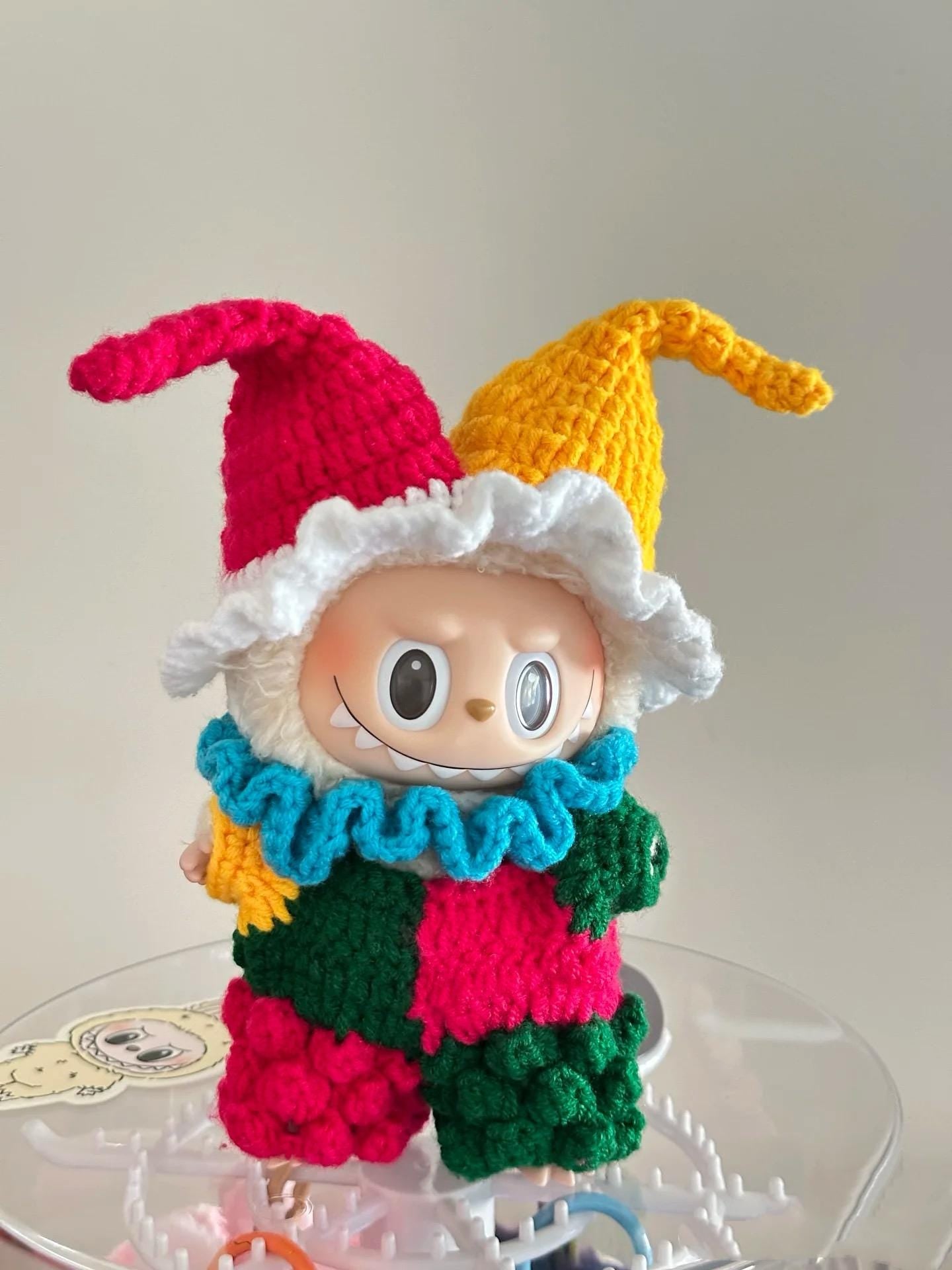 Labubu Clown Outfit Crochet Pattern - Circus Doll Clothes PDF, Colorful Plush Costume DIY for Labubu Fans, Fits Labubu Gen 1/2/3