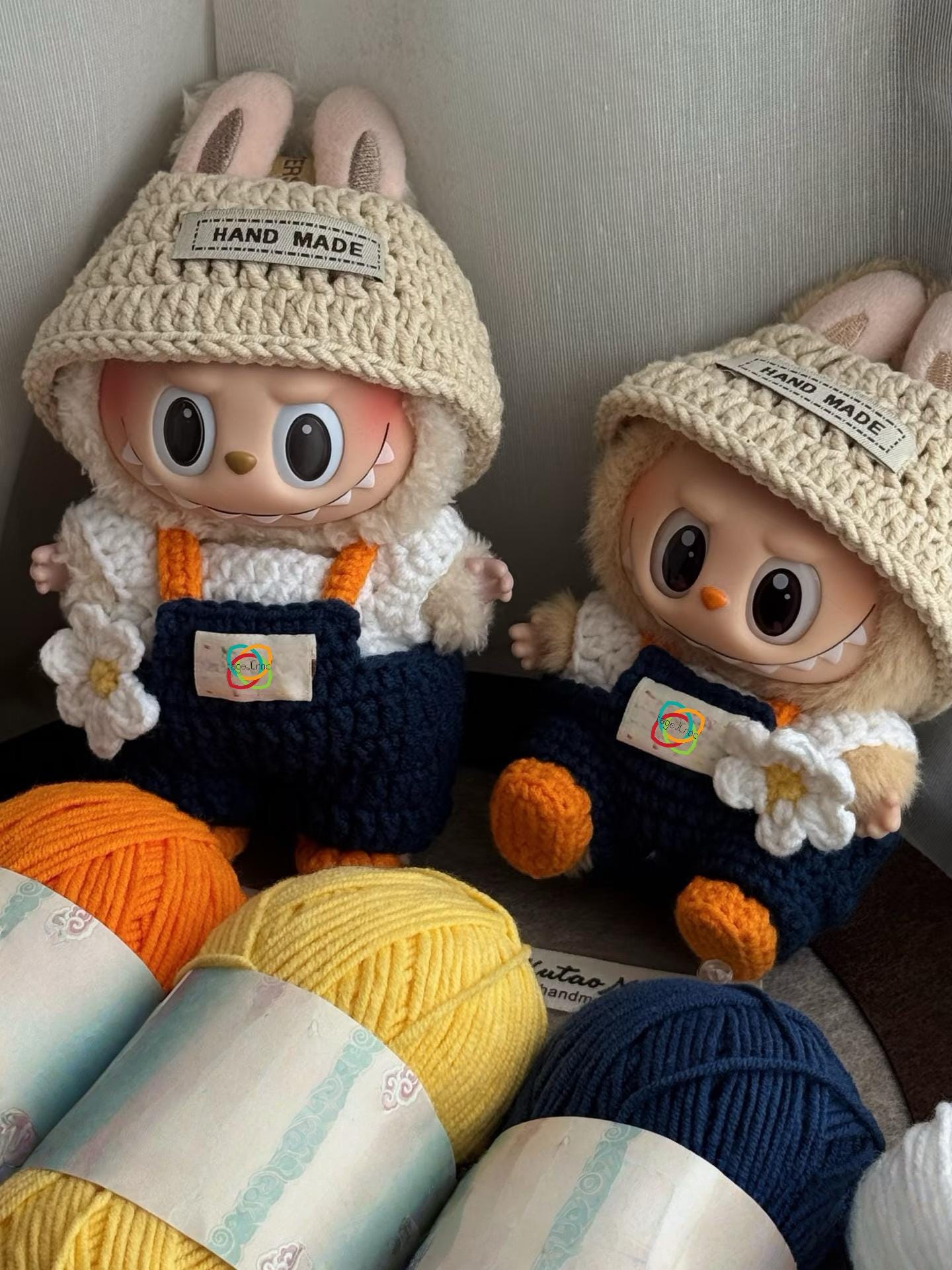 Spring Picnic 2.0 Labubu Outfit Crochet Pattern · PDF Doll Clothes · Cute Overalls & Hat · Kawaii Amigurumi Costume for Labubu Fans