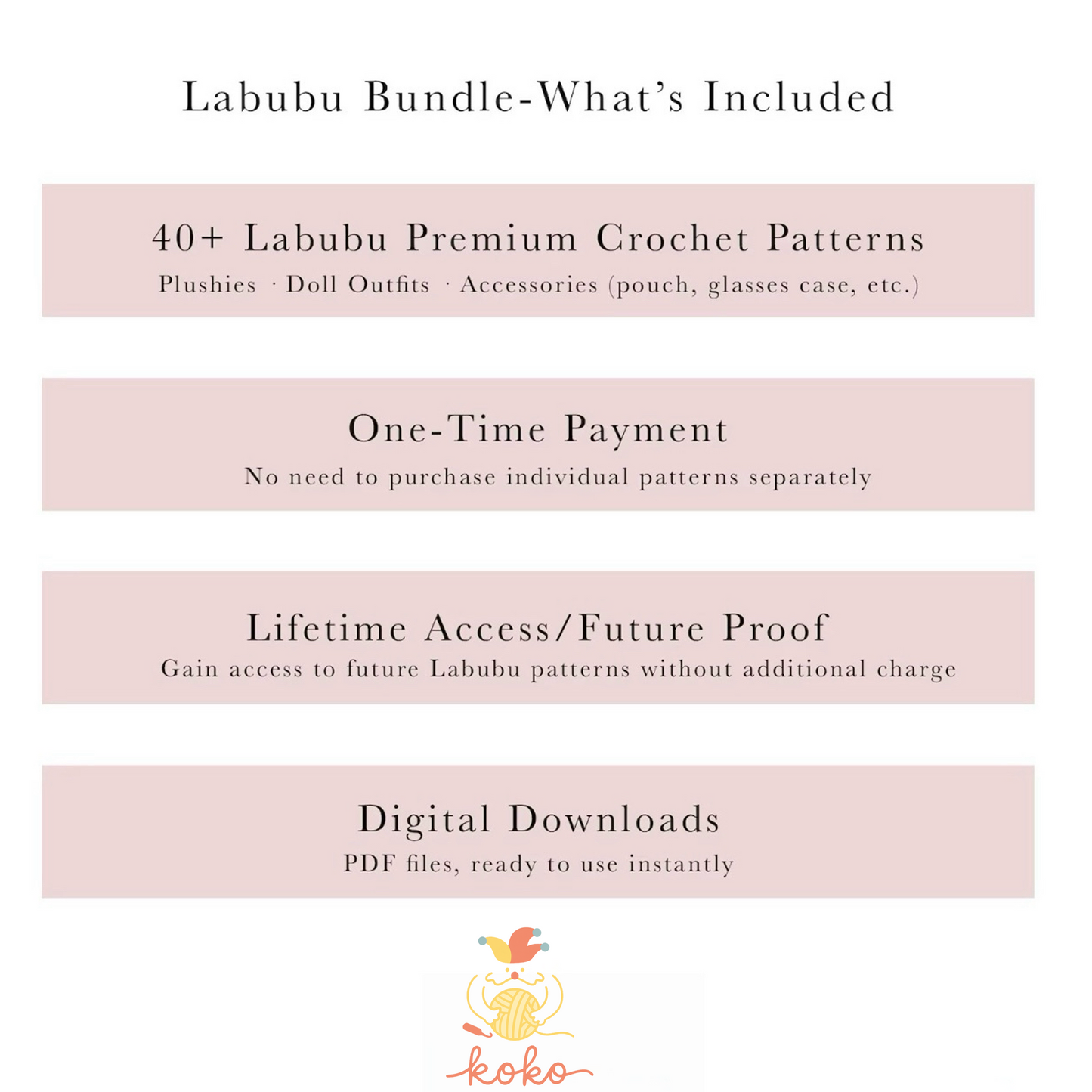 Labubu Crochet Pattern Bundle PDF · 40+ Outfits Plushies Accessories · Amigurumi Doll Clothes Set · Digital Download
