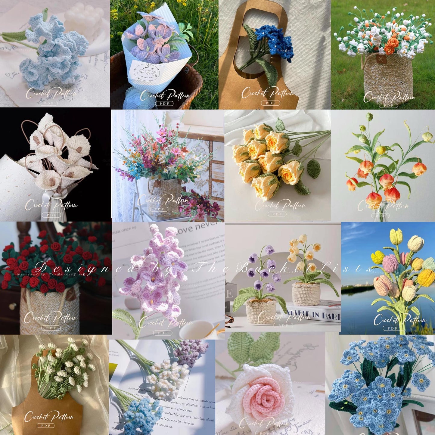 43 in 1 Crochet Flower Pattern Bundle, Tulip, Rose, Flowers and More, Gift for Mom, Wedding Crochet, Amigurumi 43+ Crochet Flower Patterns