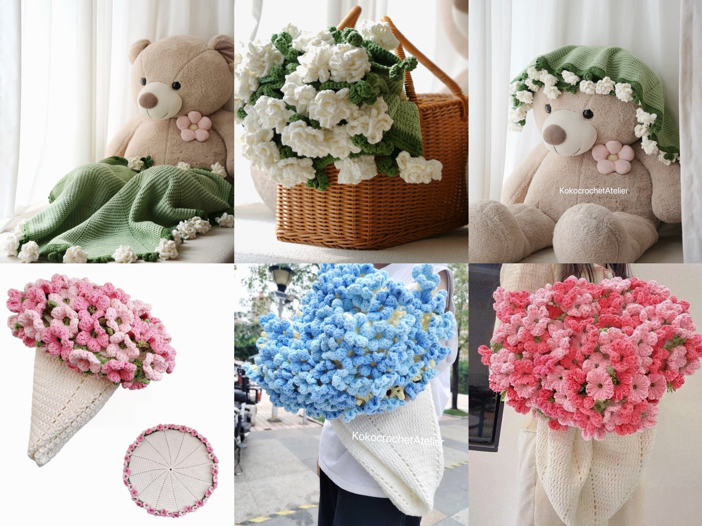 9-in-1 Flower Bouquet Blanket Crochet Pattern – PDF+ Video Tutorial, Sunflower, Rose, Jasmine, Hydrangea, Mother’s Day Gift for Mom