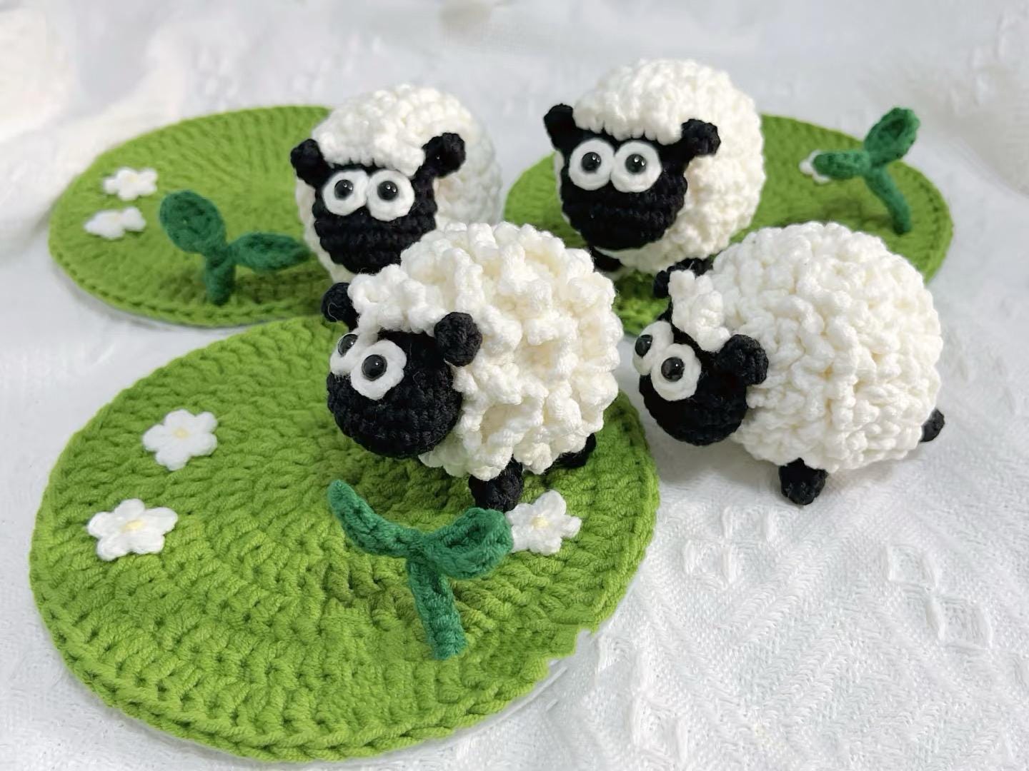 CROCHET PATTERN - lamb and flowers Coaster Crochet Pattern, sheep Crochet, Handmade gift coasters,