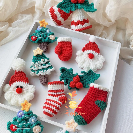 10 in 1 crochet pattern, Christmas tree + Stockings + Santa Claus + Christmas Bells + Christmas Leaves