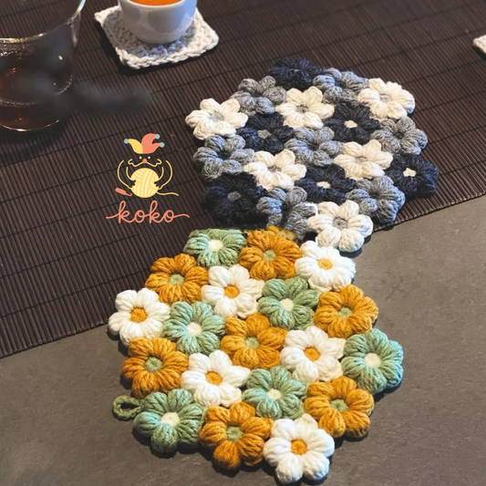 CROCHET PATTERN  - Puff Flower Coaster Crochet Pattern
