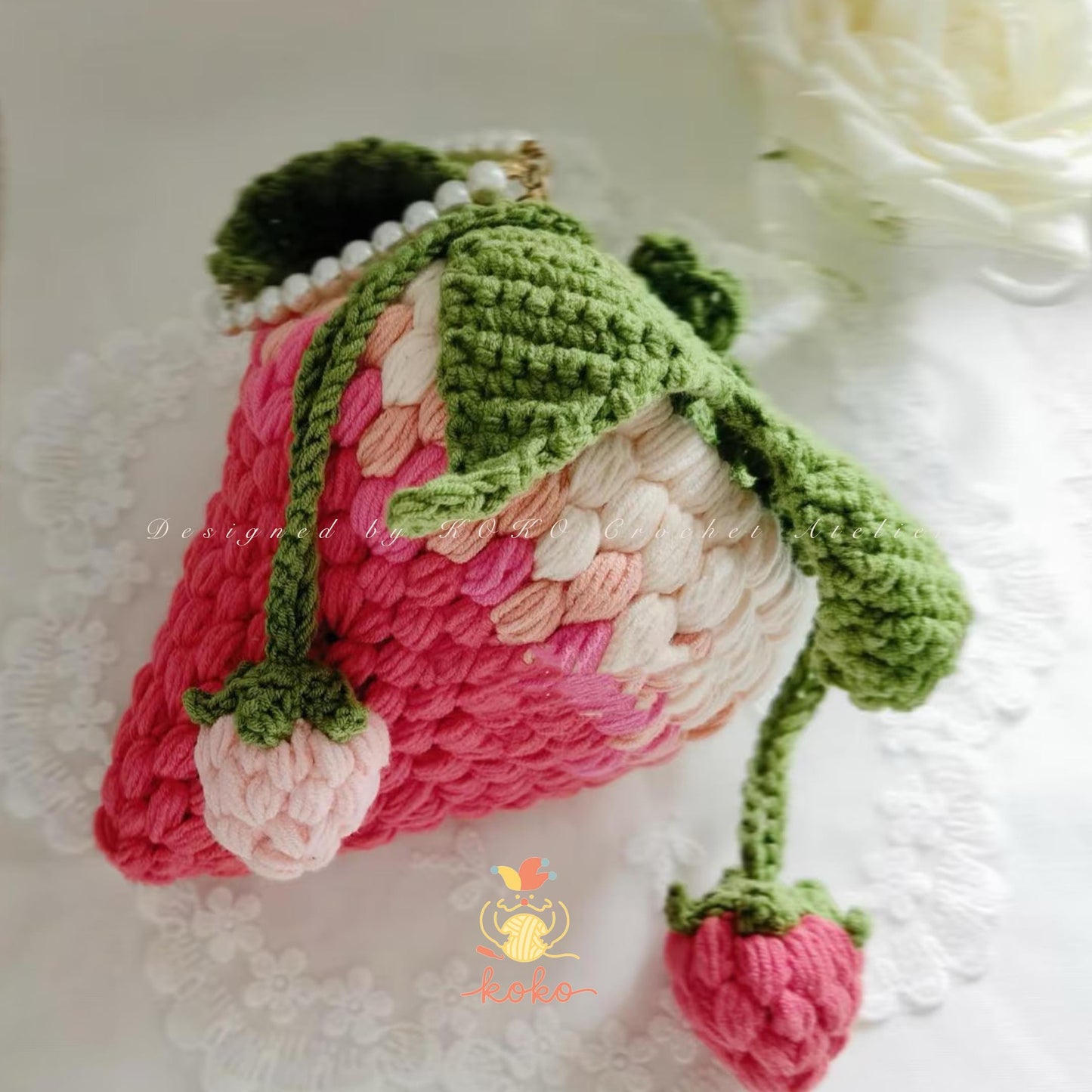 PDF Crochet Pattern, Strawberry Drawing string Pouch,