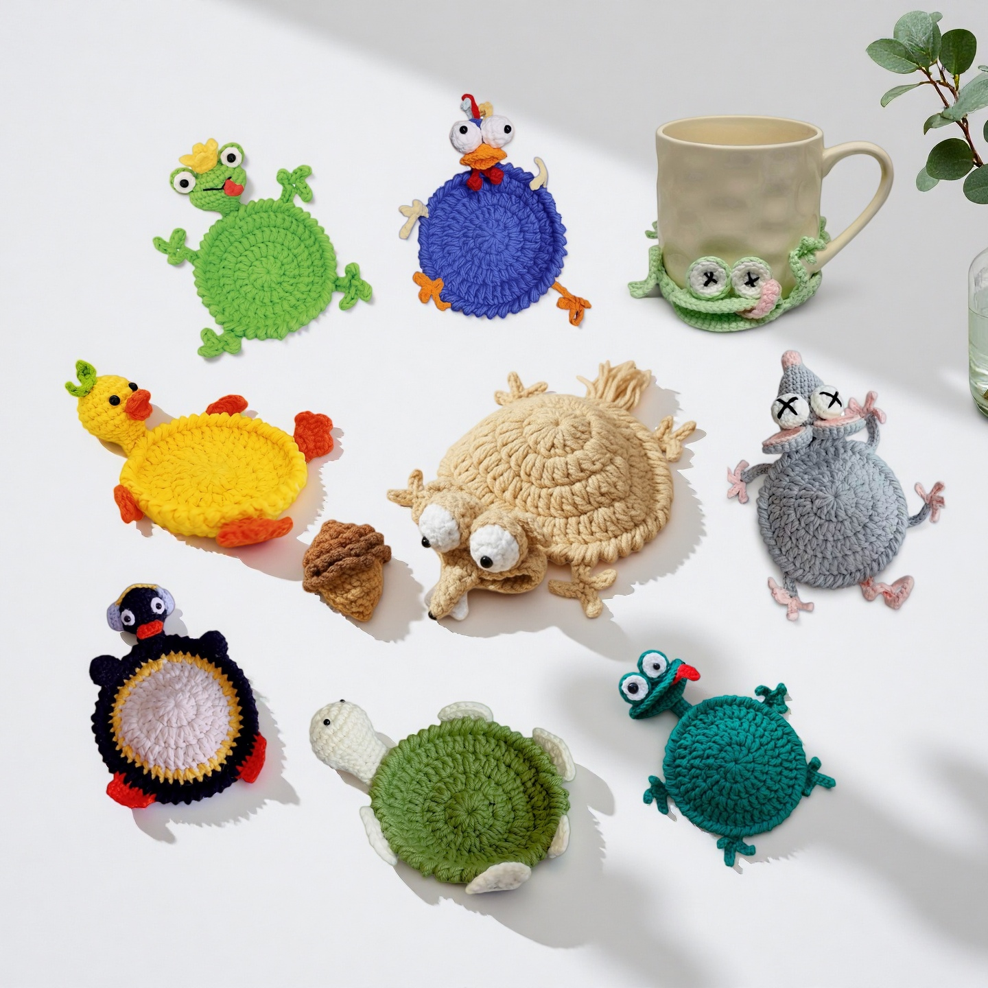 PDF+ Video 9-in-1 Animal Coaster Crochet  Pattern Set, Amigurumi Mug Rug, Funny Animal Crochet Coaster Pattern Bundle