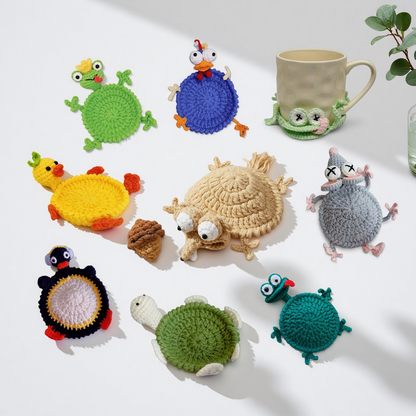 PDF+ Video 9-in-1 Animal Coaster Crochet  Pattern Set, Amigurumi Mug Rug, Funny Animal Crochet Coaster Pattern Bundle