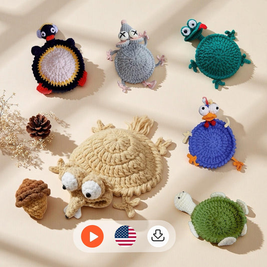 PDF+ Video 6-in-1 Animal Crochet Coaster Pattern Set, Amigurumi Mug Rug, Funny Animal Mug Rugs