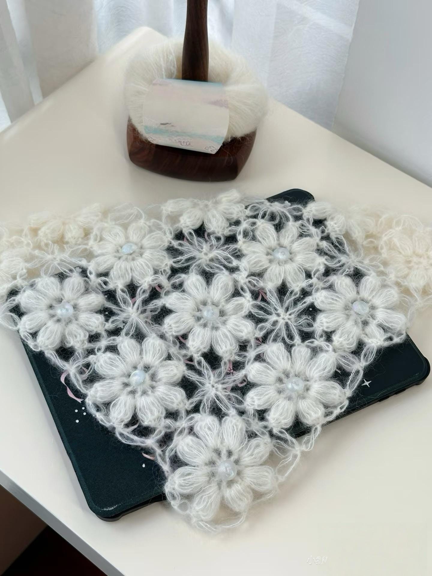 Puff Flower Crochet Bandana Pattern – Floral Triangle Head Scarf PDF