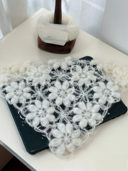 Puff Flower Crochet Bandana Pattern – Floral Triangle Head Scarf PDF