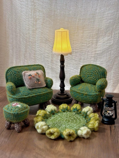 7-in-1 Mini Crochet House Pattern – DIY Cozy Dollhouse Furniture PDF, Sof, Chair, Potted Plant, Bag, Coaster, Amigurumi Room Decor