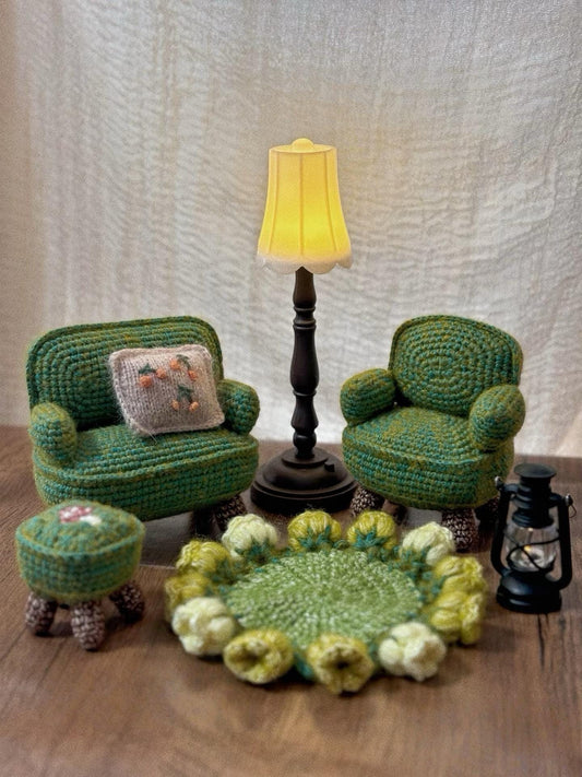7-in-1 Mini Crochet House Pattern – DIY Cozy Dollhouse Furniture PDF, Sof, Chair, Potted Plant, Bag, Coaster, Amigurumi Room Decor