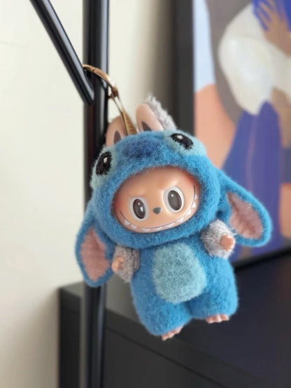 Labubu Blue Alien Crochet Outfit Pattern – Amigurumi Doll Costume PDF – Cute Animal Dress-Up Clothes for Plush Toy – Fits Labubu Gen 1/2/3