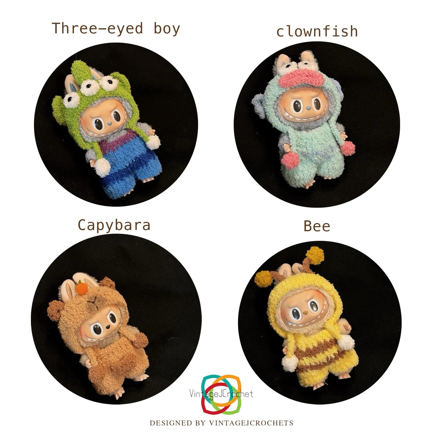 PDF+Video 8 in 1  Labubu Crochet Clothes Pattern – 8in1 Amigurumi Doll Outfits PDF Plush Costume Set –Labubu Accessories Pattern, Fits Gen 1/2/3