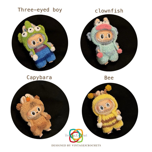 PDF+Video 8 in 1  Labubu Crochet Clothes Pattern – 8in1 Amigurumi Doll Outfits PDF Plush Costume Set –Labubu Accessories Pattern, Fits Gen 1/2/3