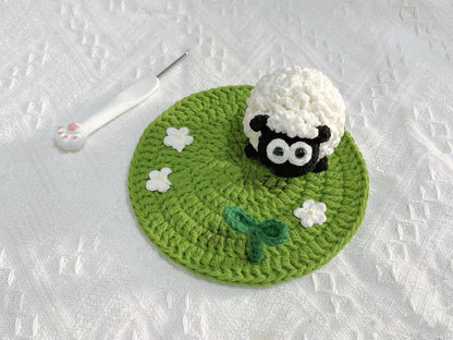 CROCHET PATTERN  - lamb and flowers Coaster Crochet Pattern, sheep Crochet, Handmade gift coasters,