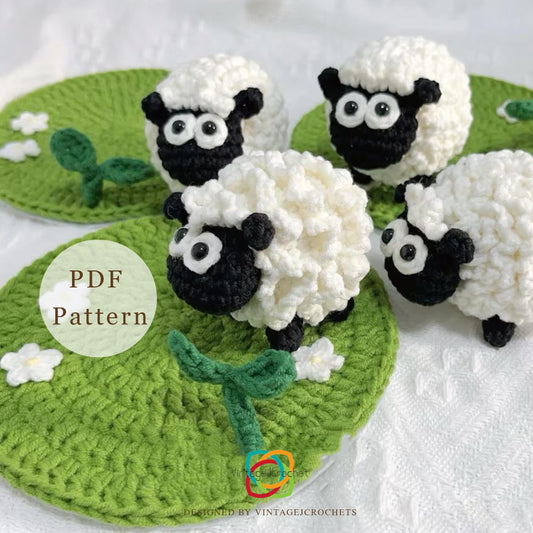 CROCHET PATTERN  - lamb and flowers Coaster Crochet Pattern, sheep Crochet, Handmade gift coasters,
