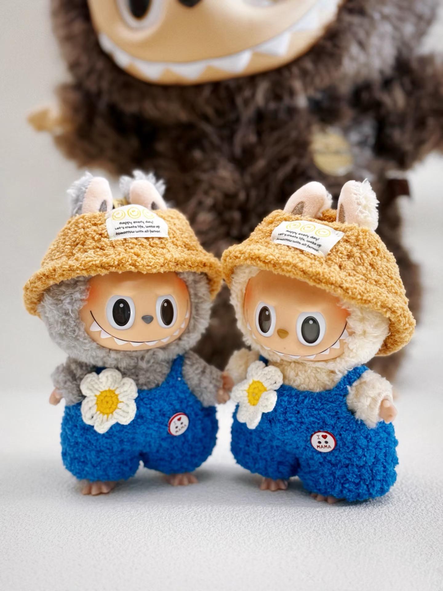 Spring Picnic Labubu Outfit Crochet Pattern · PDF Doll Clothes · Cute Overalls & Hat · Kawaii Amigurumi Costume for Labubu Fans