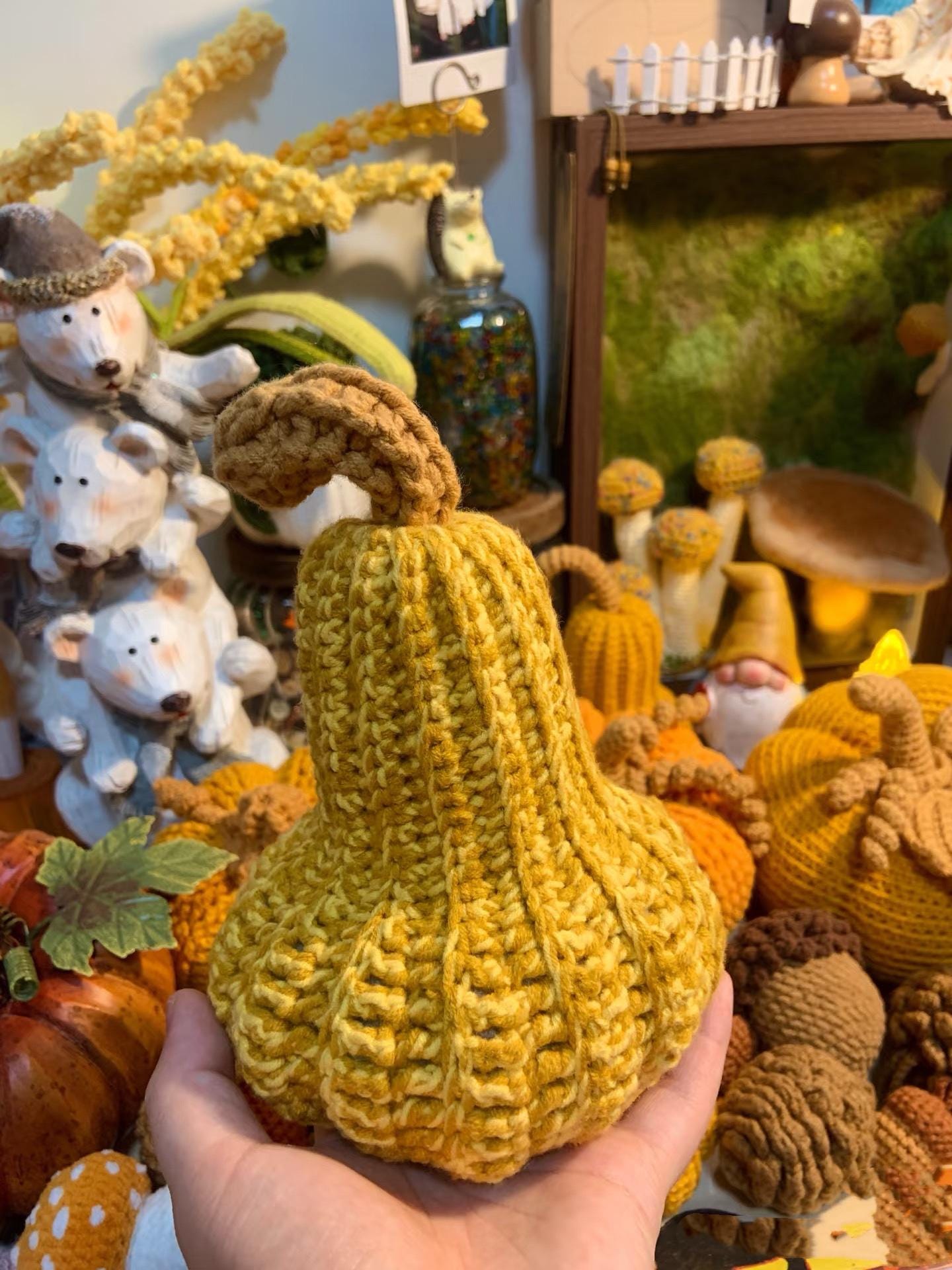 9-in-1 Crochet Pattern，3 kinds of pumpkin patterns + 3 kinds of mushroom patterns + 3 kinds of acorn patterns,