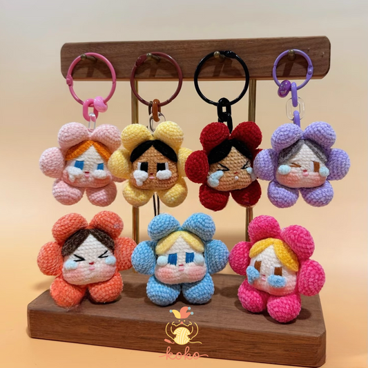 Crybaby Keychain Flower Girl Crochet Pattern – Cute Amigurumi Keychain PDF, Emotional Plushie Bag Charm, Kawaii Handmade Gift Idea