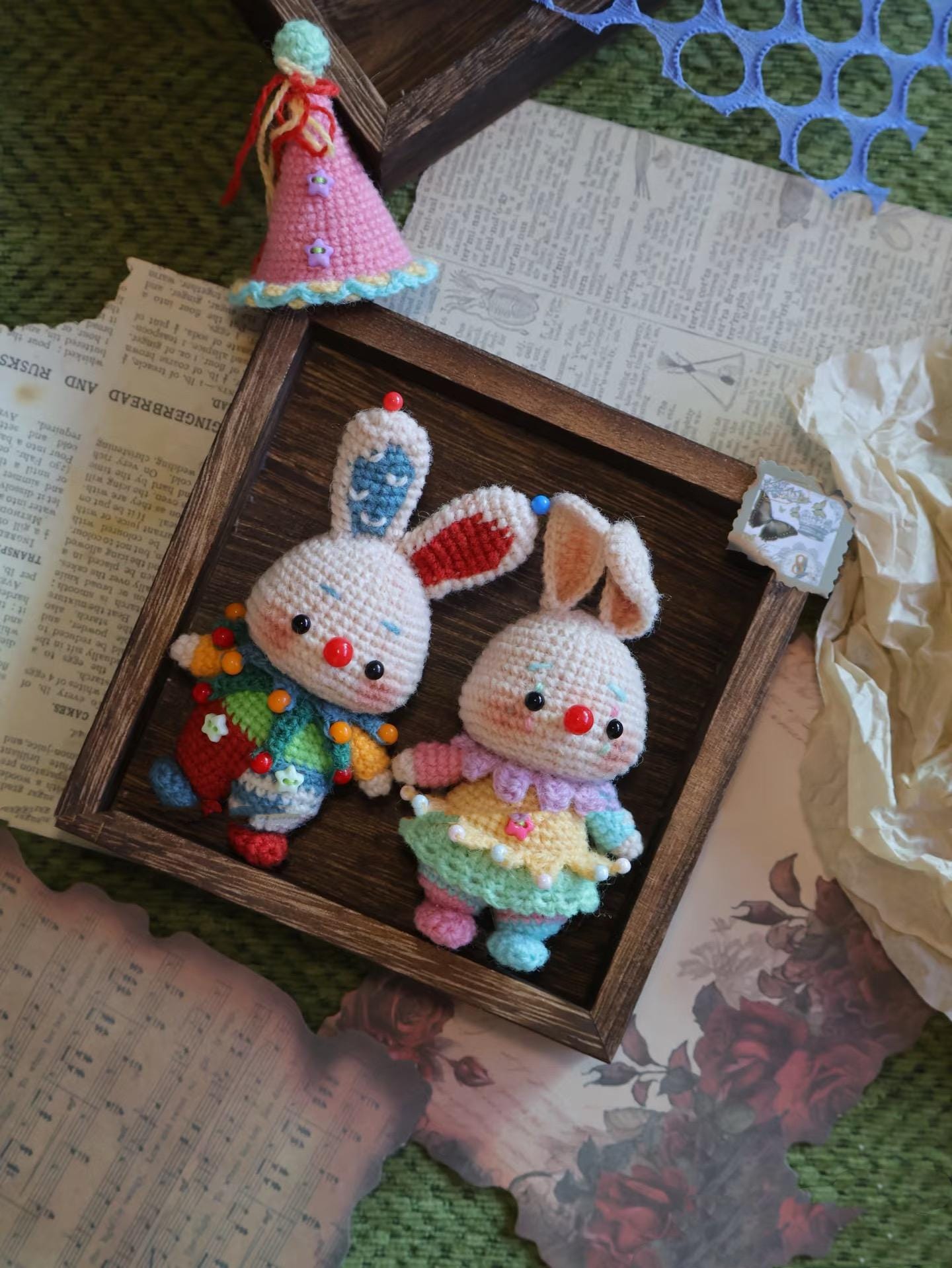 Circus Bunny Amigurumi Crochet Pattern: Patchy & Twinkle Toes, Tutorial soft toy pattern,  Baby shower,