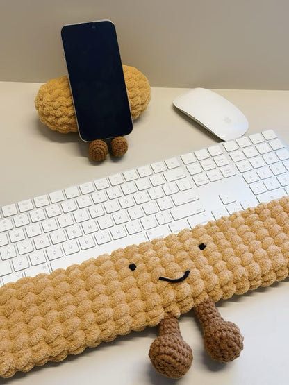 2 in 1 Crochet Pattern Amigurumi Baguette Keyboard Wrist Rest and Phone Stand, Beginner Friendly Cute Gift, PDF Tutorial