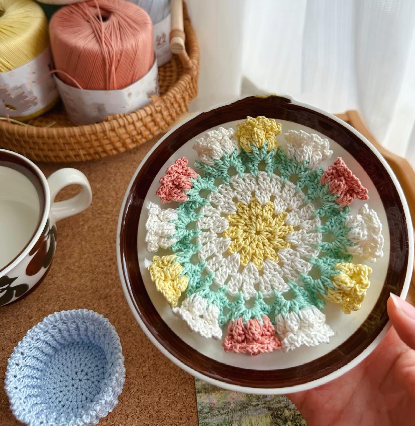 CROCHET PATTERN - Lily of the Valley Coaster Crochet Pattern, Flower Bouquet Plant Coasters ，Instant Digital Download PDF Crochet Pattern