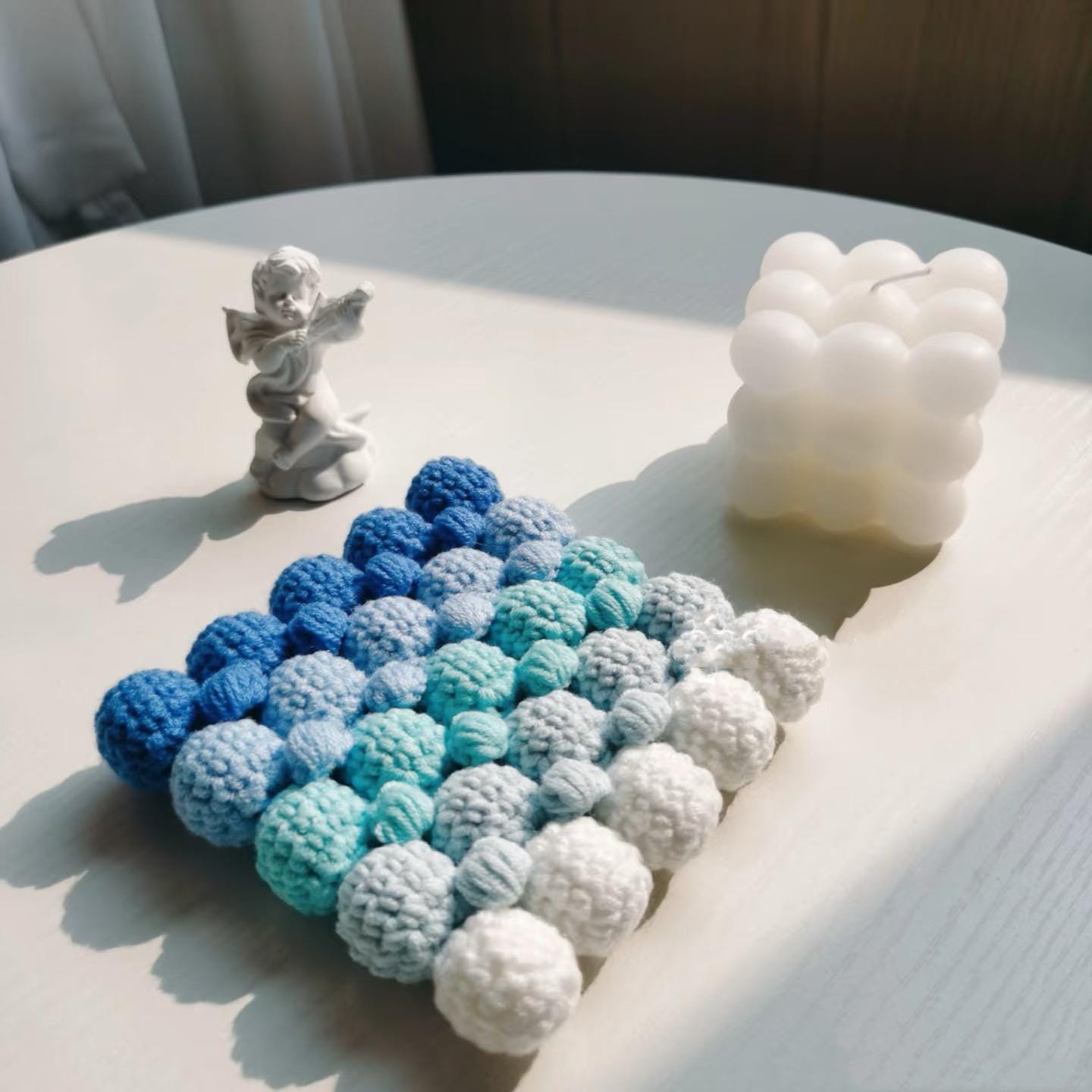 CROCHET PATTERN - Pastel Gradient Puff Ball Coaster Crochet Pattern, Flower Crochet, Handmade gift coasters,