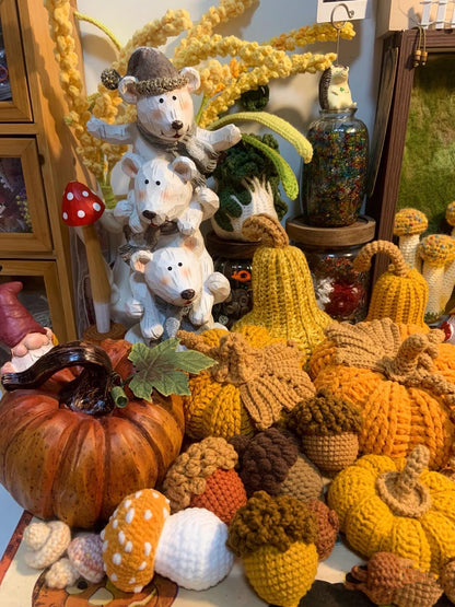 9-in-1 Crochet Pattern，3 kinds of pumpkin patterns + 3 kinds of mushroom patterns + 3 kinds of acorn patterns,