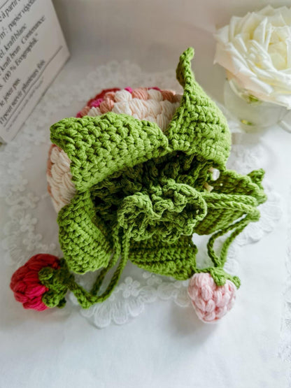 PDF Crochet Pattern, Strawberry Drawing string Pouch,