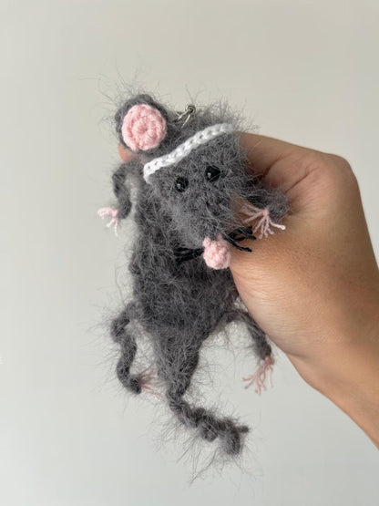 PDF+ Video Funny Crochet Rat Pattern, Hanging Amigurumi Mouse Bag Charm, Quirky Crochet Animal PDF, Rat Ornament, Handmade Gift