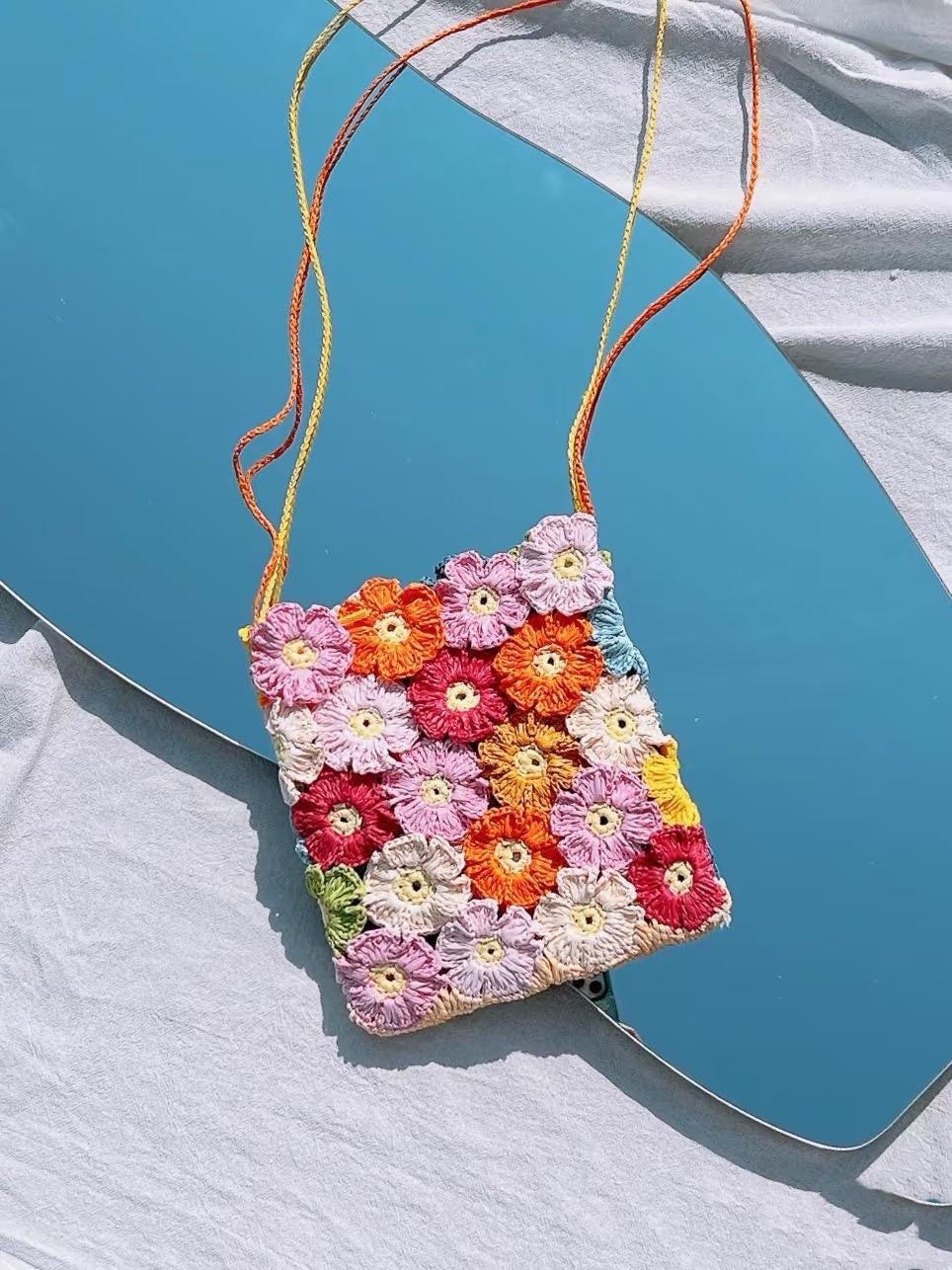 CROCHET PATTERN ⨯ Monet's Garden Flower Tote Bag, Flower Purse Crochet Pattern – Colorful Granny Square Bag – Summer Crossbody DIY Pattern