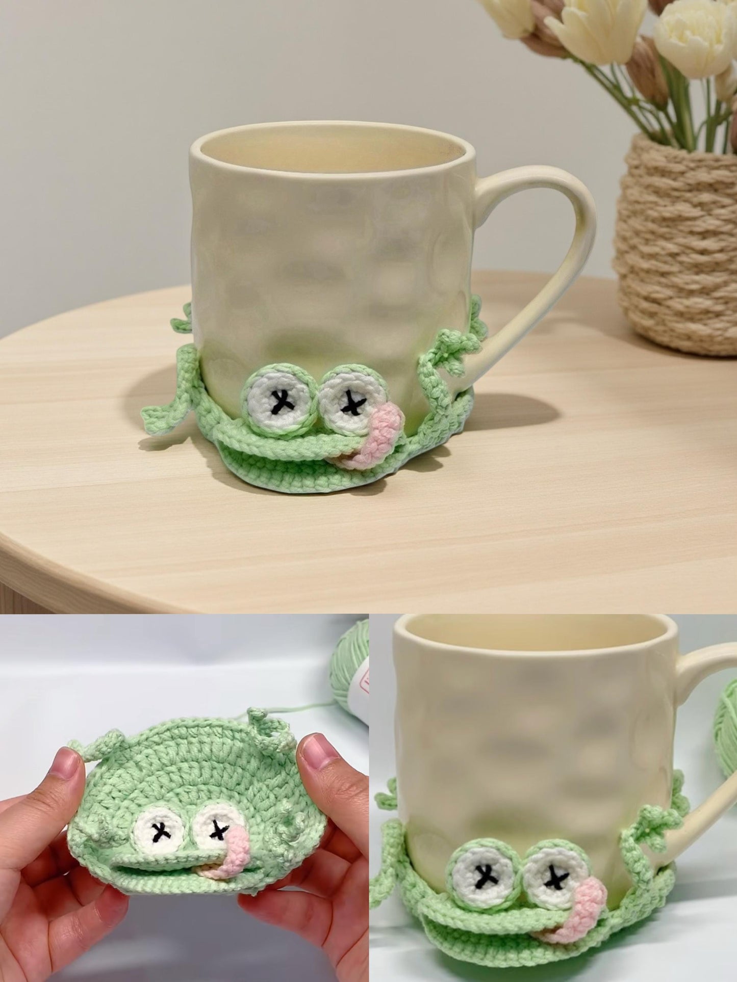 PDF+ Video 6-in-1 Animal Crochet Coaster Pattern Set, Amigurumi Mug Rug, Funny Animal Mug Rugs