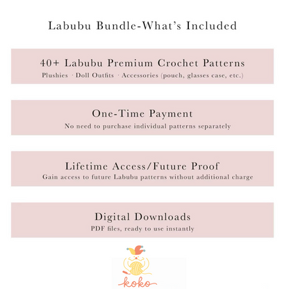 Labubu Crochet Pattern Bundle PDF · 40+ Outfits Plushies Accessories · Amigurumi Doll Clothes Set · Digital Download