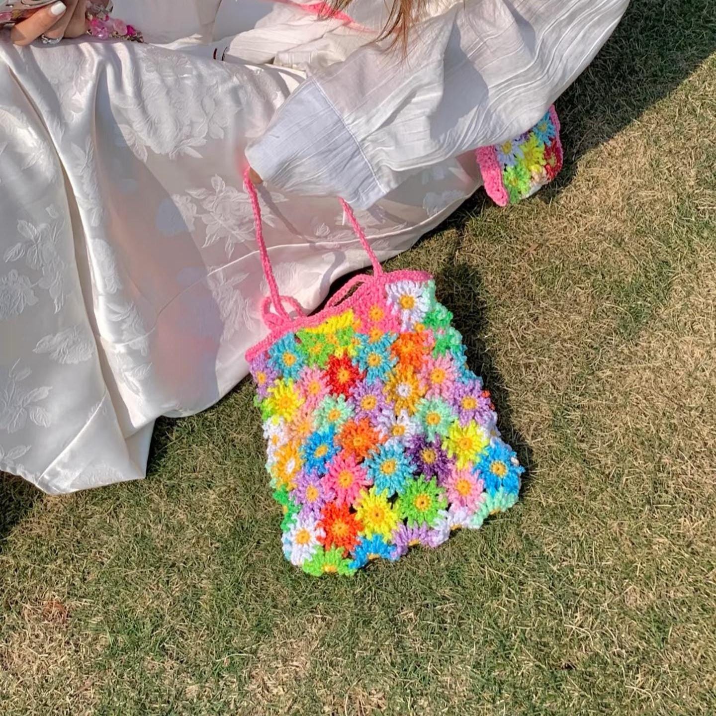 Summer Flower Tote Bag Crochet Pattern, Sunflower Crochet Bag Pattern – Colorful Flower Tote PDF – Summer Boho Festival Purse DIY Pattern