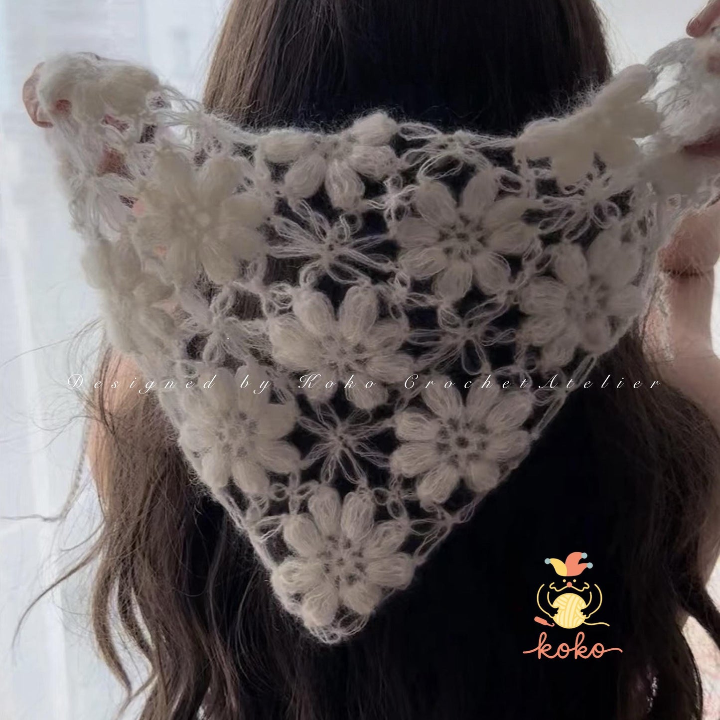 Puff Flower Crochet Bandana Pattern – Floral Triangle Head Scarf PDF