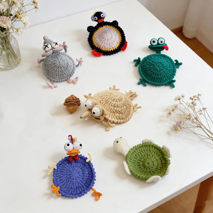 PDF+ Video 6-in-1 Animal Crochet Coaster Pattern Set, Amigurumi Mug Rug, Funny Animal Mug Rugs