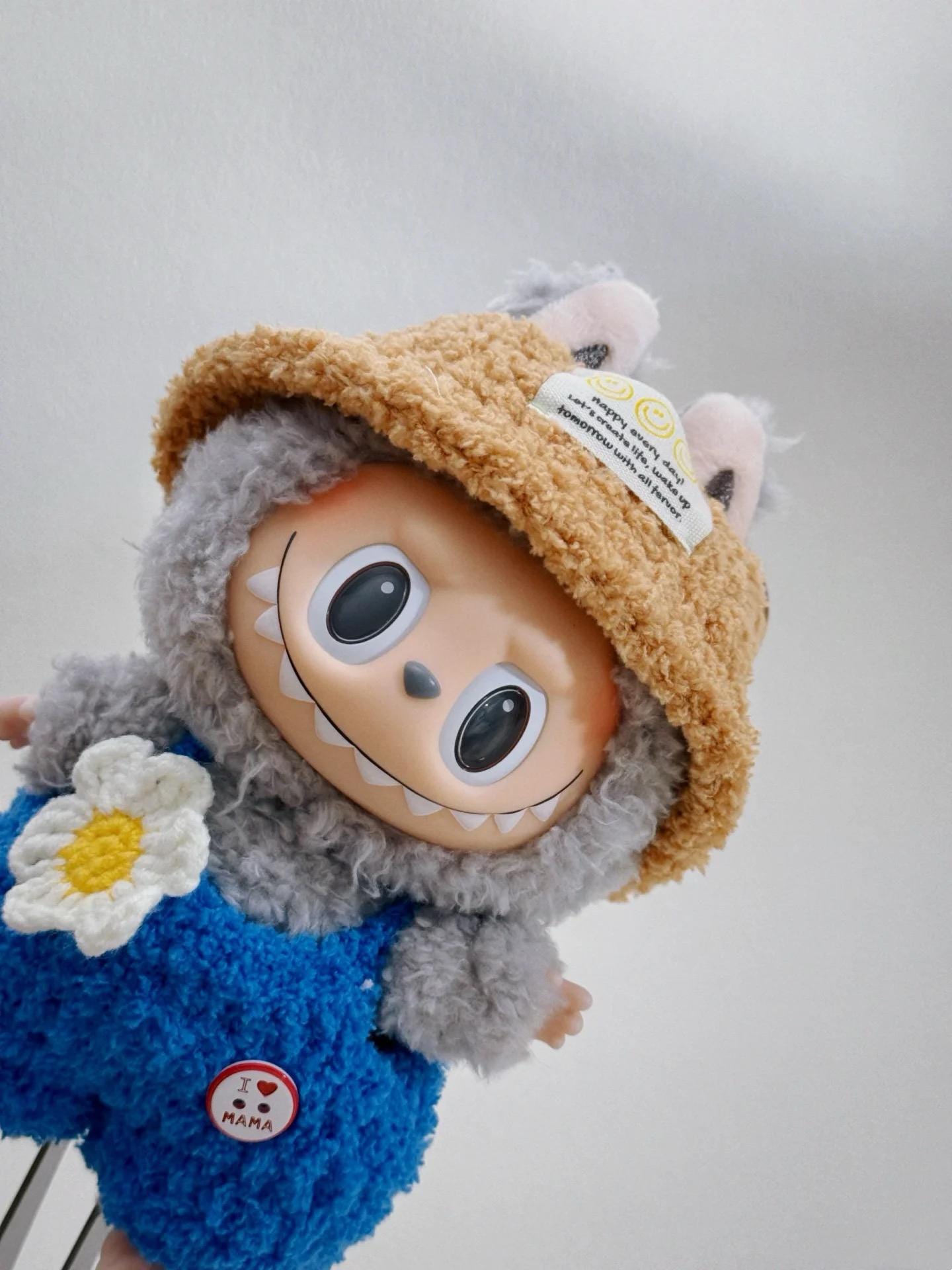 Spring Picnic Labubu Outfit Crochet Pattern · PDF Doll Clothes · Cute Overalls & Hat · Kawaii Amigurumi Costume for Labubu Fans
