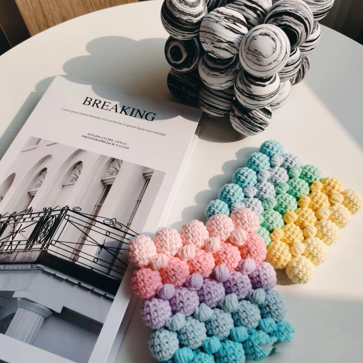 CROCHET PATTERN - Pastel Gradient Puff Ball Coaster Crochet Pattern, Flower Crochet, Handmade gift coasters,