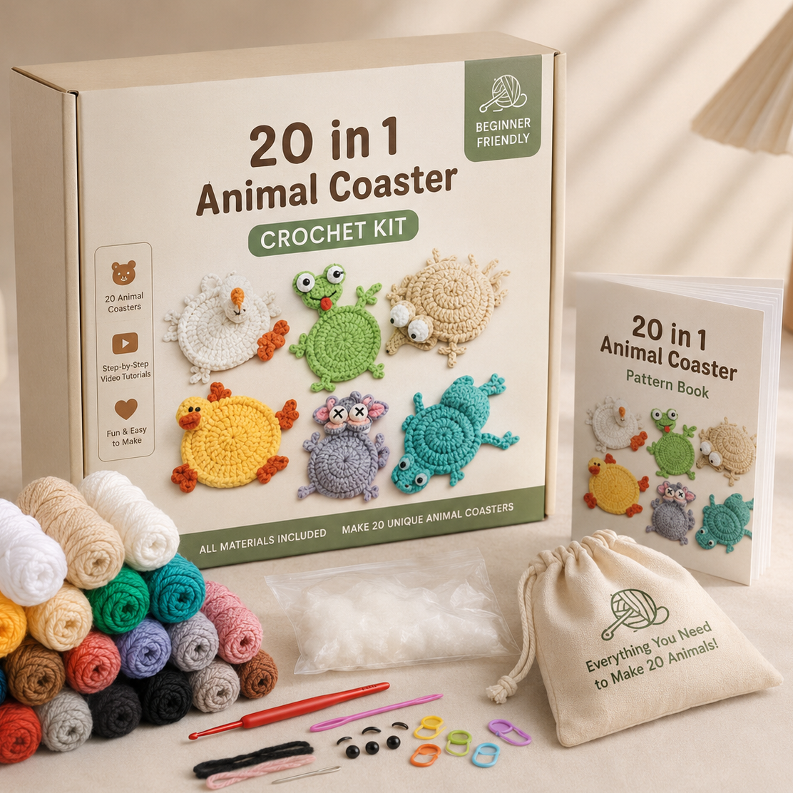20-in-1 Animal Coaster Crochet Kit