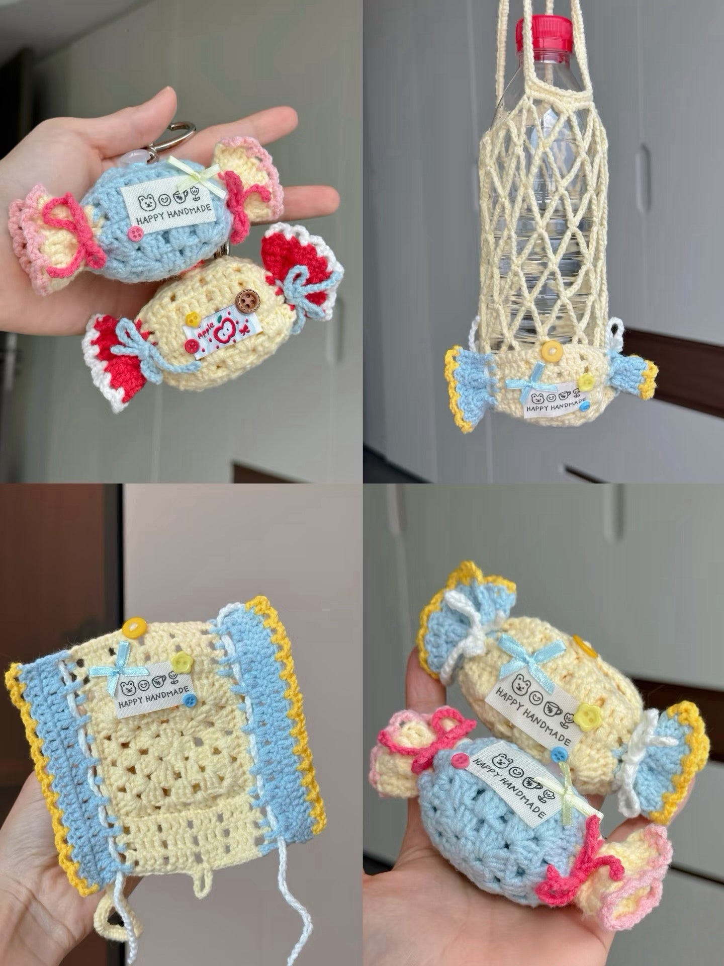 13-in-1 Crochet Water Bottle Holder Pattern Bundle, Cup Sleeve and Bag Charm Set, PDF + Video Tutorial, Kawaii Bottle Accessories
