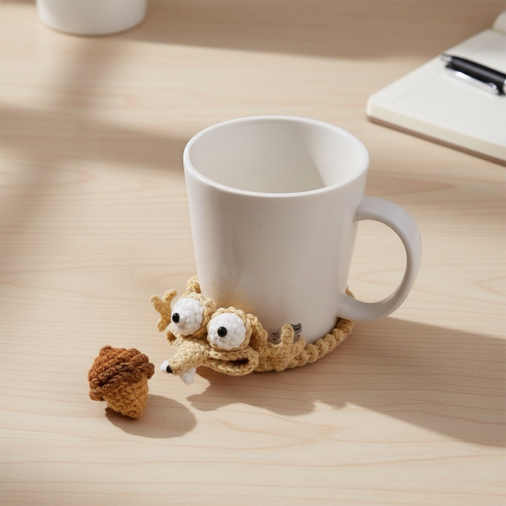 Funny Squirrel &Acorn Coaster Crochet  Pattern, Beginner Amigurumi Mug Rug (PDF Pattern w/Video)