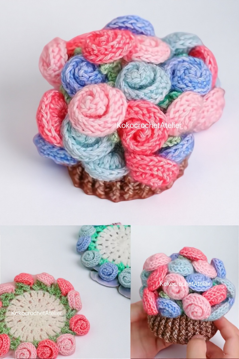 7-in-1 Bloomy Coaster Pot Crochet Pattern Bundle (PDF+Video) | Rose, Sunflowers, Carnations