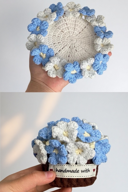 7-in-1 Bloomy Coaster Pot Crochet Pattern Bundle (PDF+Video) | Rose, Sunflowers, Carnations