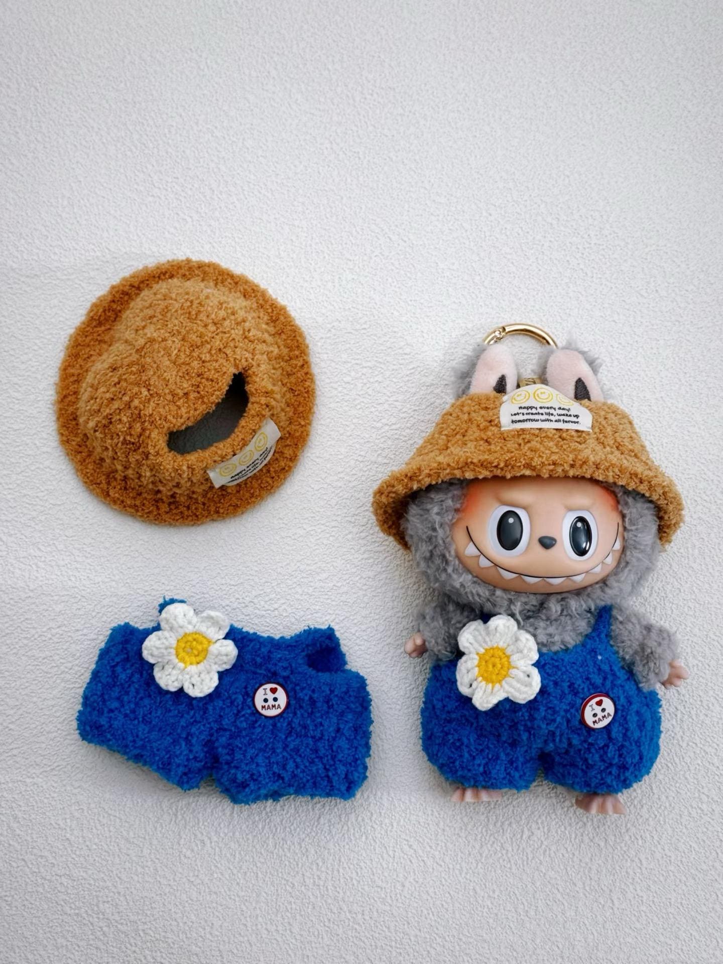 Spring Picnic Labubu Outfit Crochet Pattern · PDF Doll Clothes · Cute Overalls & Hat · Kawaii Amigurumi Costume for Labubu Fans