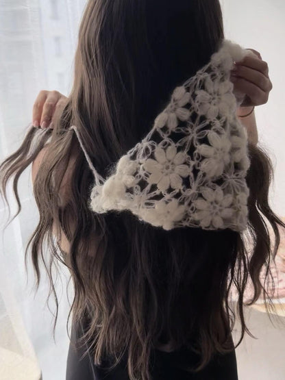 Puff Flower Crochet Bandana Pattern – Floral Triangle Head Scarf PDF