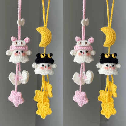 7-in-1 Halloween Ghost Car Charm Crochet Pattern – Cute Spooky car Hanging pendant, Amigurumi PDF Gift for Halloween Decor，Car ghost hanger