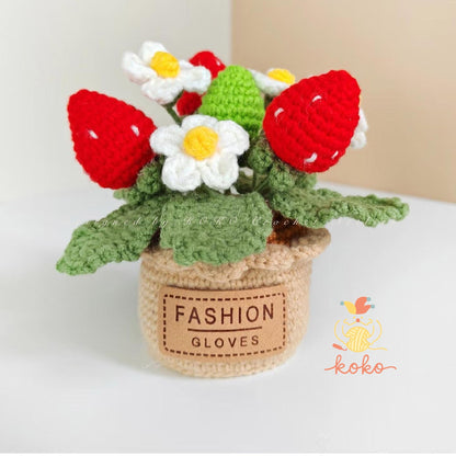 PDF Crochet Pattern, Strawberry Potted Plant Crochet Pattern